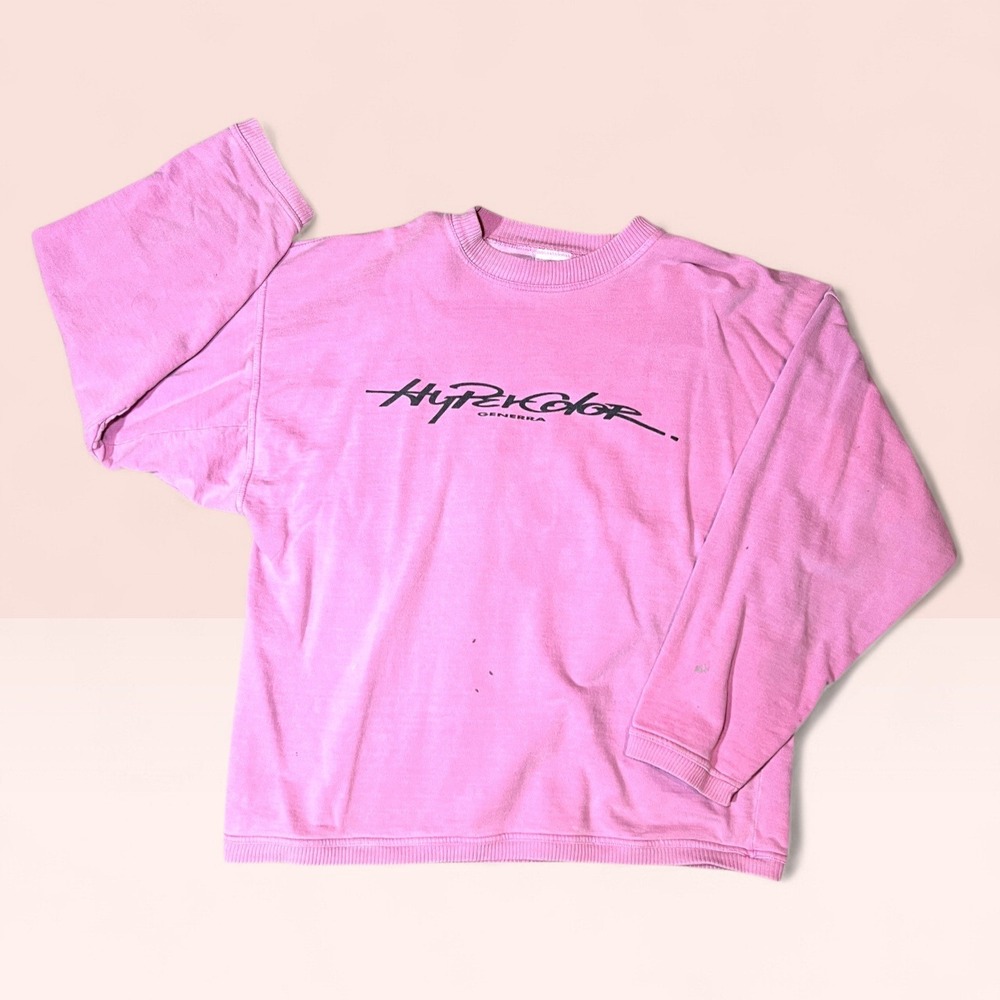 VTG Generra HYPERCOLOR Mens‎ L Crewneck Sweatshirt Pink Heat Sensitive Logo USA